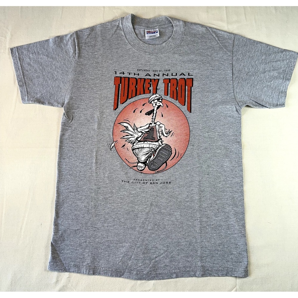 VTG 90s Hanes Beefy San Jose Turkey Trot T-Shirt Mens M Gray USA Made Components